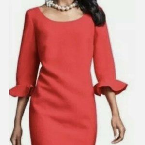 Ann Taylor Fully lined Bell Sleeve Red Shift Dress, 8